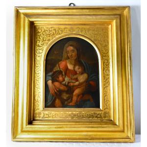 Scuola Italiana - Madonna con Bambino e San Giovanni Battista - Italia XVII Secolo